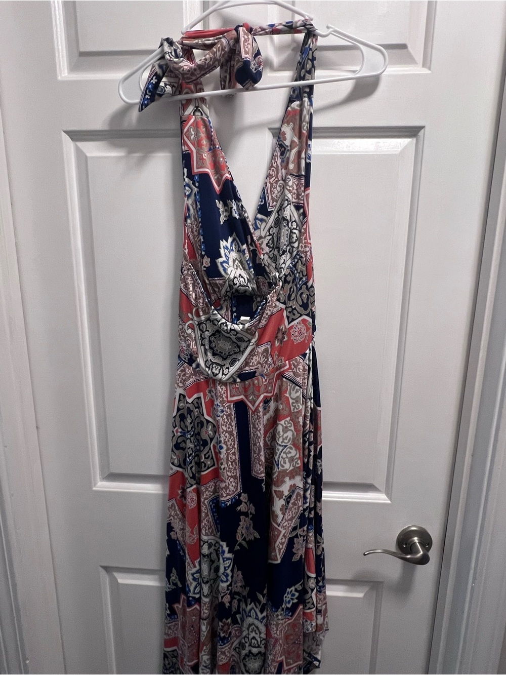Soma Halter Maxi Dress in Navy and Coral Paisley